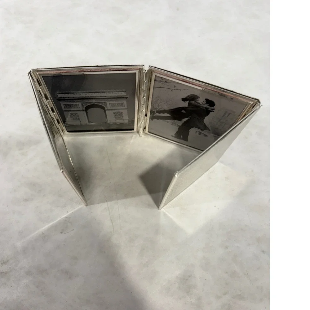 Vintage Burnes of Boston Silver Metal Quad Fold 2.5x3.5 Picture Frame 4-Way